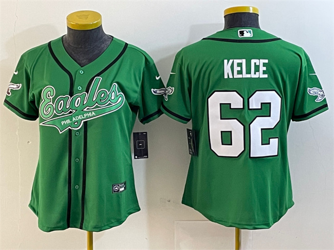 Youth Philadelphia Eagles #62 Jason Kelce Green Cool Base Stitched Baseball Jersey